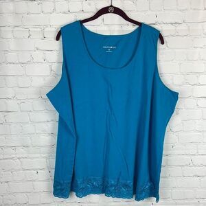 Fashion Bug Blue Tank with Lace Trim Size 4X